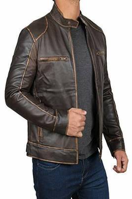 men's brown premium lambskin leather jacket distressed vintage finish premium 2