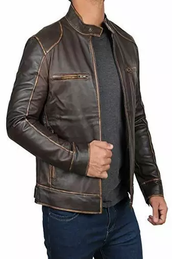 men's brown premium lambskin leather jacket distressed vintage finish premium