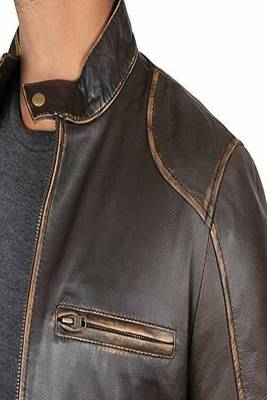 men's brown premium lambskin leather jacket distressed vintage finish premium 3