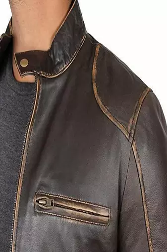 men's brown premium lambskin leather jacket distressed vintage finish premium