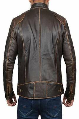 men's brown premium lambskin leather jacket distressed vintage finish premium 4