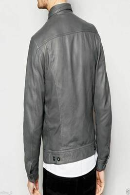 men's gray lambskin leather jacket classic zip up style premium 2