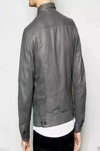 men's gray lambskin leather jacket classic zip up style premium