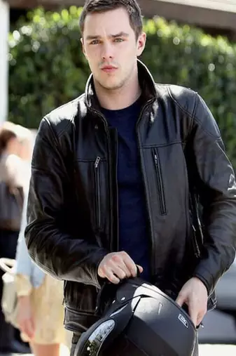 men's black genuine lambskin leather jacket-two vertical zippered chest pockets style