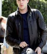 men's black genuine lambskin leather jacket-two vertical zippered chest pockets style