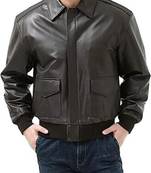 men's brown genuine lambskin leather jacket-bomber biker 2 pocket & ribb cuff style