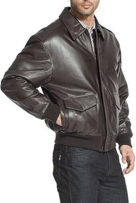 men's brown lambskin leather bomber jacket ribbed cuffs and waist modern 2