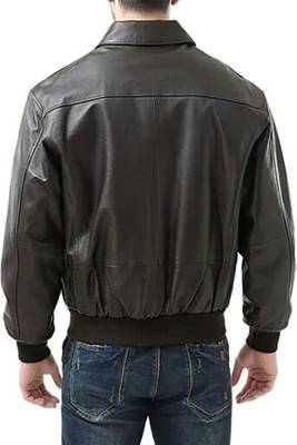 men's brown lambskin leather bomber jacket ribbed cuffs and waist modern 3