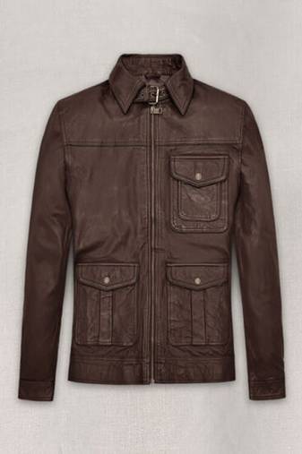 men's coffee brown lambskin leather biker jacket adjustable belted waist premium