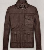 men's coffee brown lambskin leather biker jacket adjustable belted waist premium