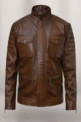 men's brown lambskin leather biker jacket classic moto zip style pro 1