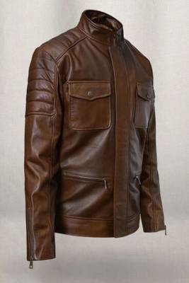 men's brown lambskin leather biker jacket classic moto zip style pro 4