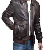 men's brown lambskin leather bomber jacket ribbed cuffs and waist stylish