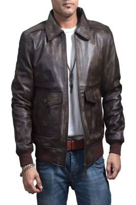 men's brown lambskin leather bomber jacket ribbed cuffs and waist stylish 2