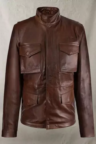 Men's brown genuine lambskin leather envelope pocket jacket motorcycle