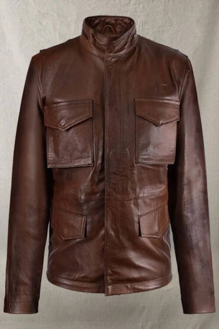 Men's brown genuine lambskin leather envelope pocket jacket motorcycle