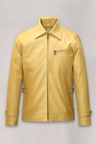 men's yellow lambskin leather biker jacket classic moto zip style premium