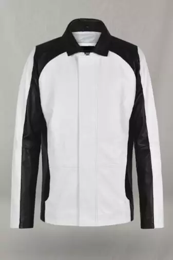 Men's white black design genuine lambskin leather jacket biker motorcycle
