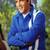 Mens rich blue with white strip genuine lambskin leather jacket biker zipper