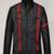 men's black - red strip genuine lambskin leather jacket 4 pocket design biker style zipper