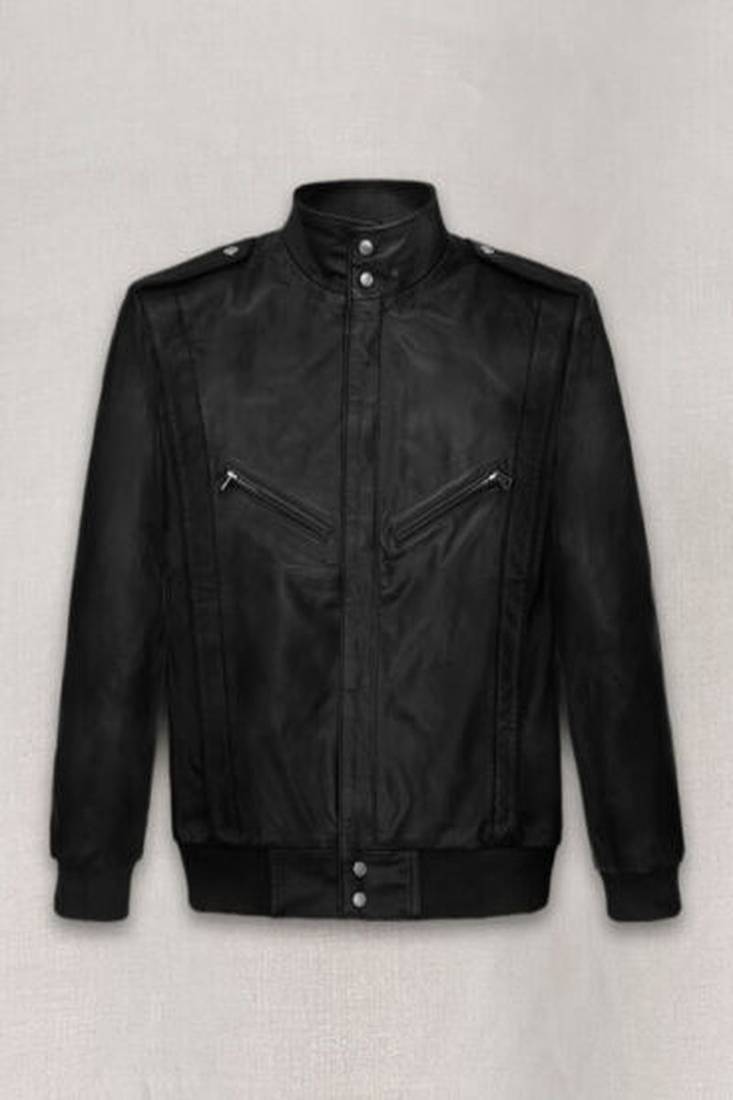 men's black genuine lambskin leather jacket button zipper biker style rib waist cuffs