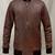 Mens brown genuine lambskin leather jacket zipper biker style round collar rib waist cuffs
