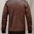 Mens brown genuine lambskin leather jacket zipper biker style round collar rib waist cuffs