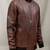 Mens brown genuine lambskin leather jacket zipper biker style round collar rib waist cuffs