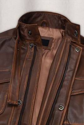men's brown premium lambskin leather jacket distressed vintage finish exclusive 3