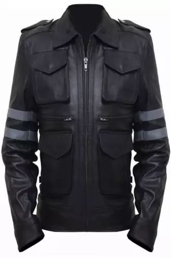 Men's black with gray band genuine lambskin leather biker jacket