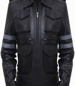 Men's black with gray band genuine lambskin leather biker jacket