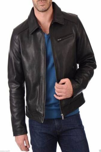 men's black lambskin leather biker jacket classic moto zip style modern sophisticated
