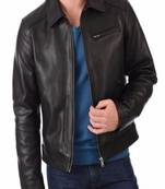 Men's black genuine lambskin leather biker style casual jacket