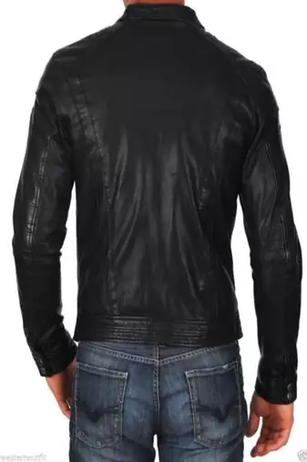 men's black lambskin leather biker jacket classic moto zip style modern classic