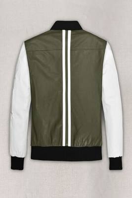 men's olive green lambskin leather bomber jacket ribbed cuffs and 2