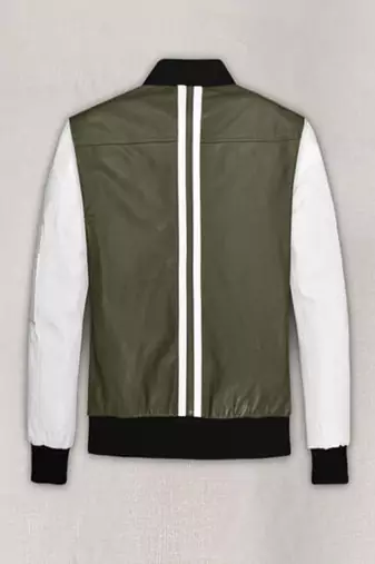 men's olive green lambskin leather bomber jacket ribbed cuffs and