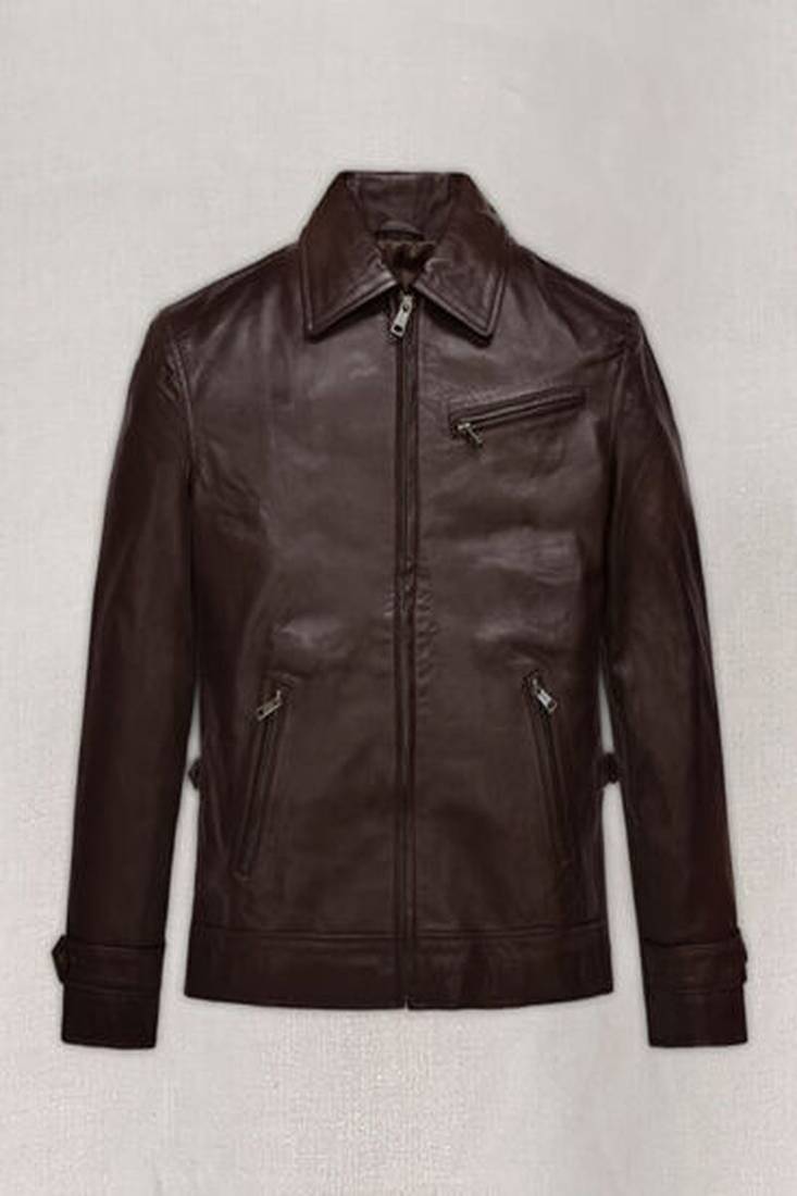 Burgundy men's genuine lambskin leather jacket biker style look