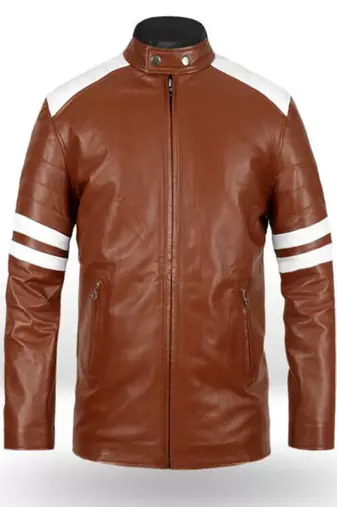 Men's café racer brown genuine lambskin leather jacket riding biker style quilted