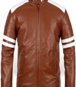 Men's café racer brown genuine lambskin leather jacket riding biker style quilted