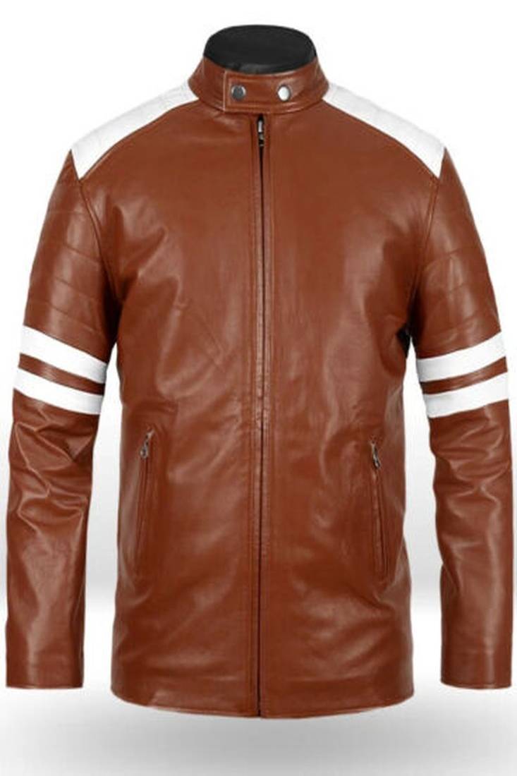 Men's café racer brown genuine lambskin leather jacket riding biker style quilted