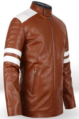 men's brown lambskin leather biker jacket premium quilted design premium 2