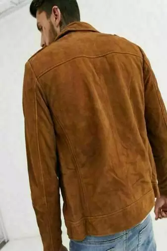 men's tan suede leather biker jacket classic moto zip style