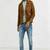 Genuine lambskin suede leather jacket zipper biker look tan color mens jacket