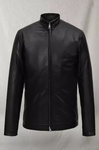 Genuine lambskin leather mens black  jacket biker style café racer