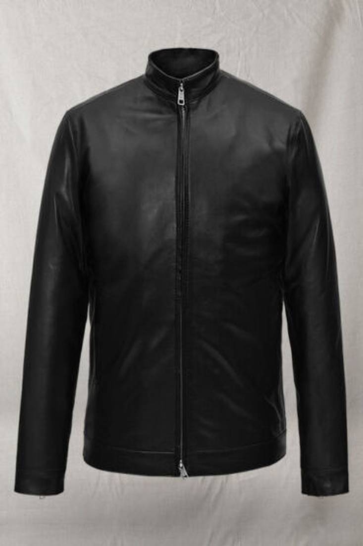 Genuine lambskin leather mens black  jacket biker style café racer