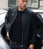 men's black lambskin leather bomber jacket ribbed cuffs and waist authentic