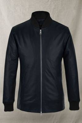 men's black lambskin leather bomber jacket ribbed cuffs and waist authentic 2