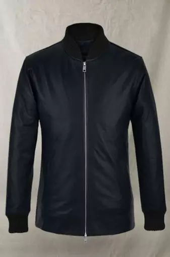 men's black lambskin leather bomber jacket ribbed cuffs and waist authentic