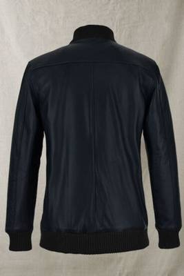 men's black lambskin leather bomber jacket ribbed cuffs and waist authentic 3