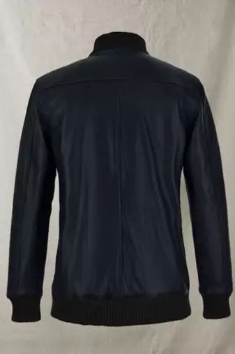 men's black lambskin leather bomber jacket ribbed cuffs and waist authentic